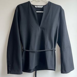 Zara black classic top with belt